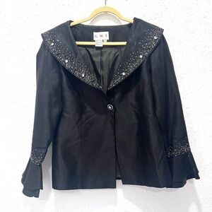 VINTAGE Black Blazer with Embellished Collar and Statement Lapel 14‎